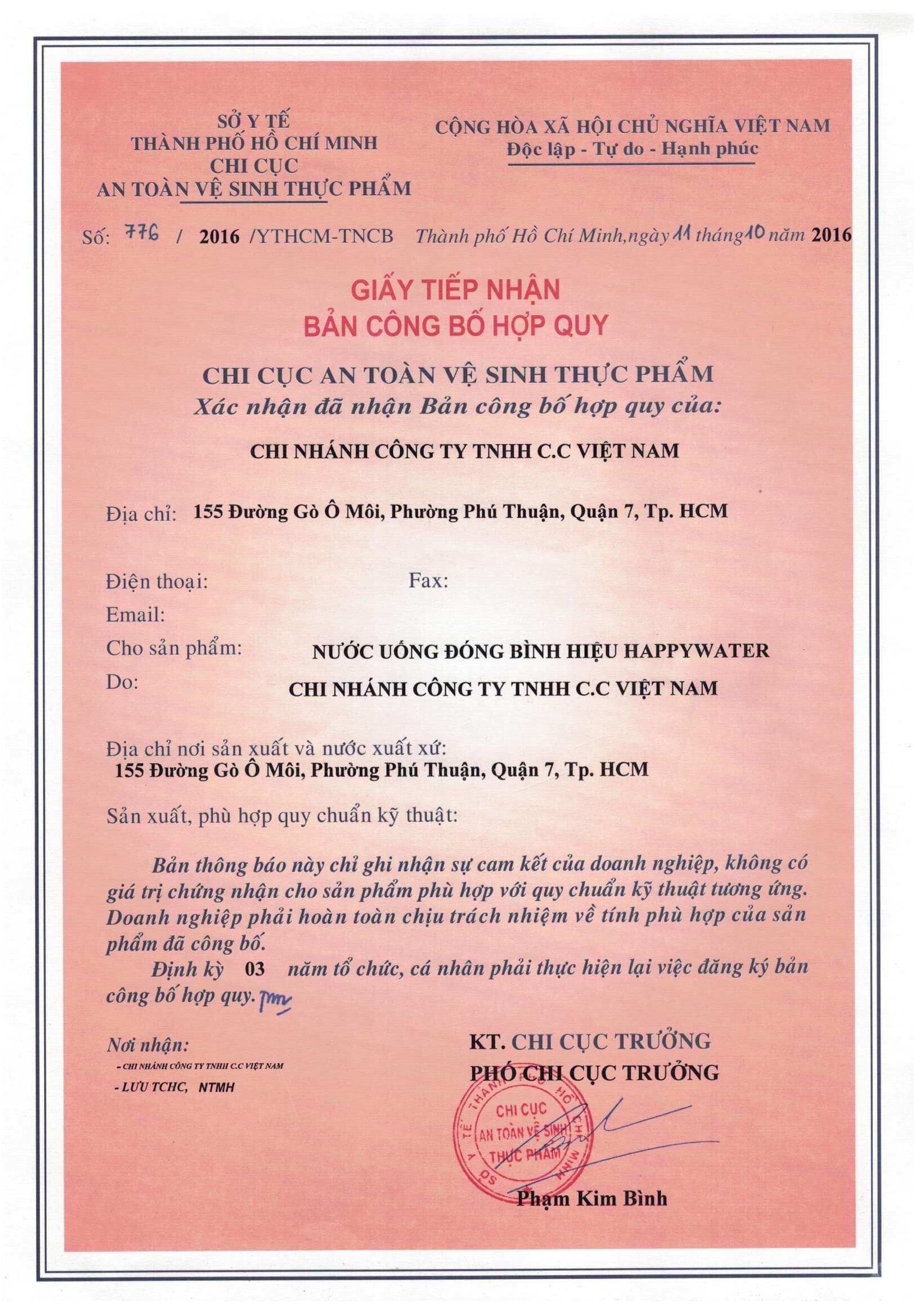 giấy chứng nhận hợp quy